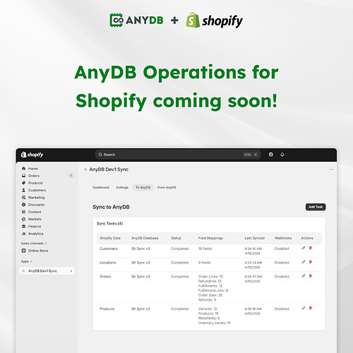 AnyDB Operations for Shopify coming soon!