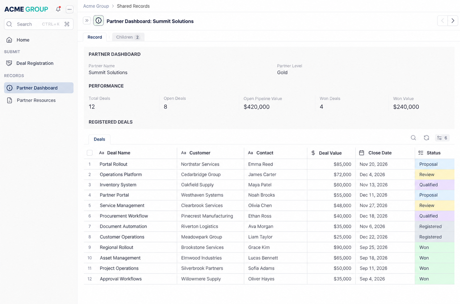 Partner deal registration portal