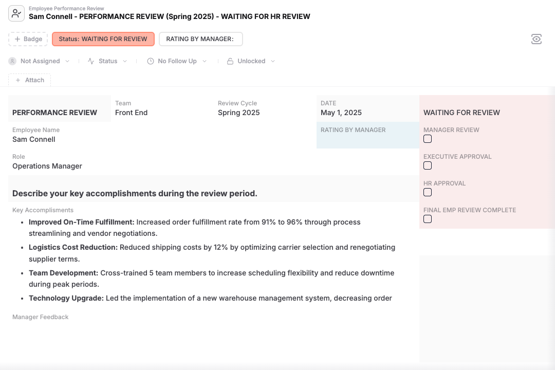Performance Review Record