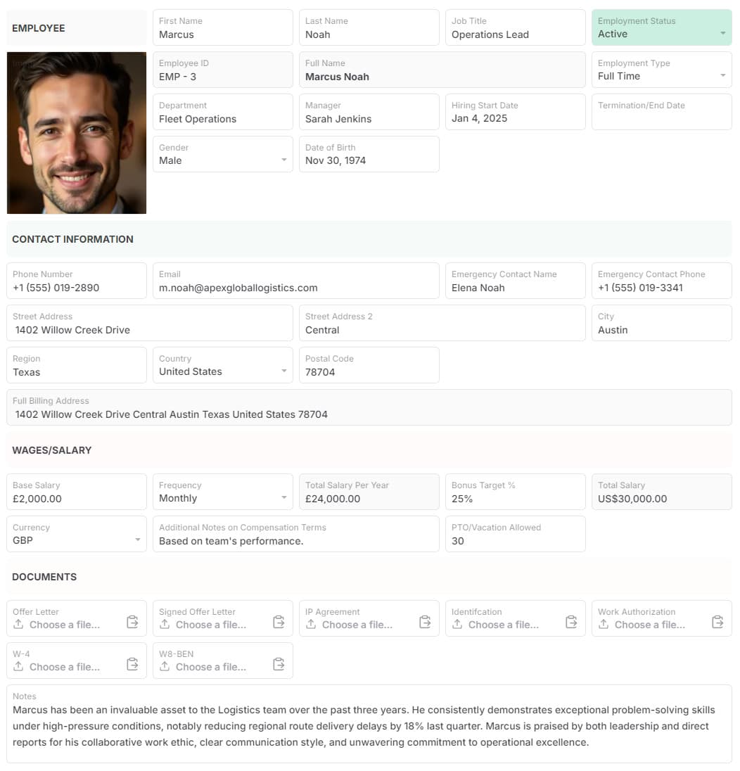 Employee template preview