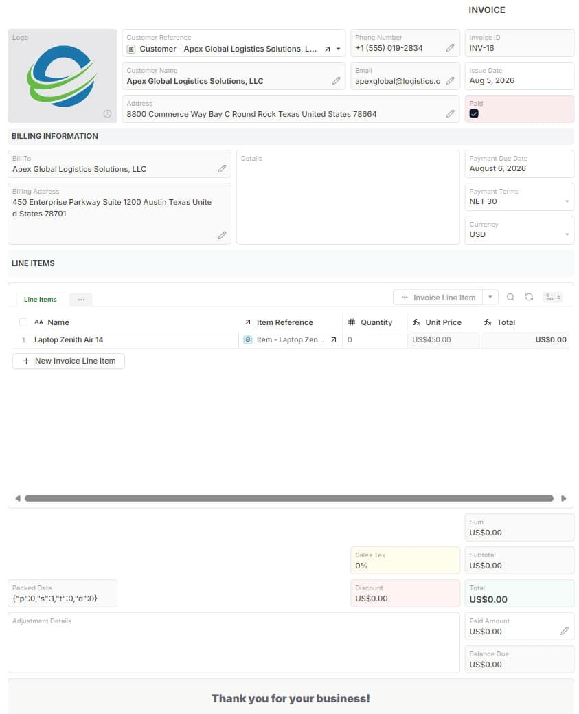 Invoice template preview