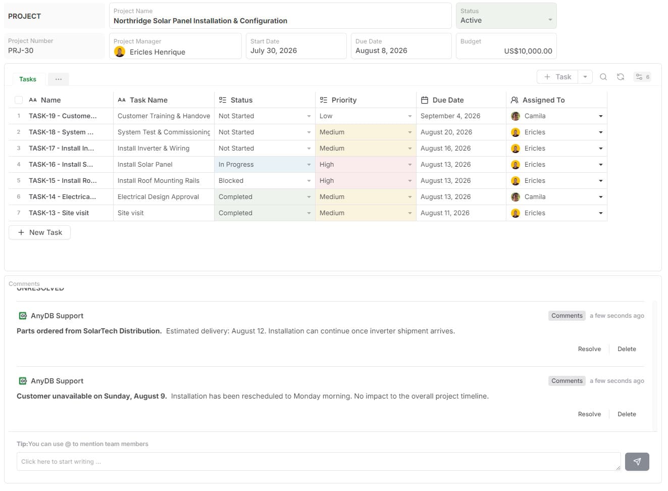 Project template preview