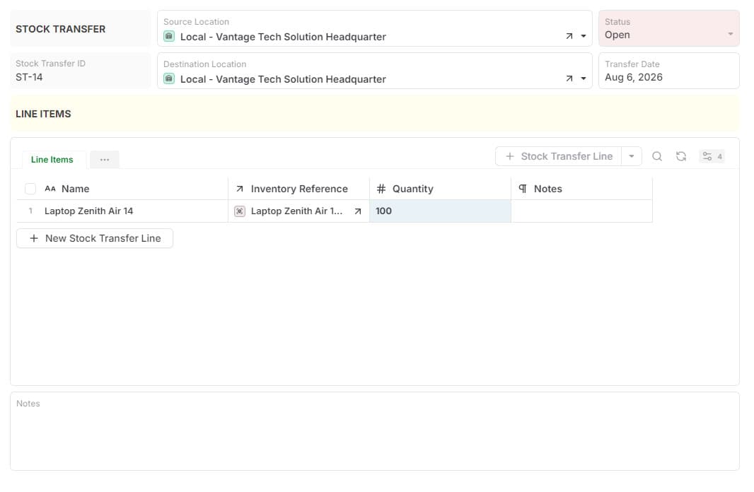 Stock Transfer template preview