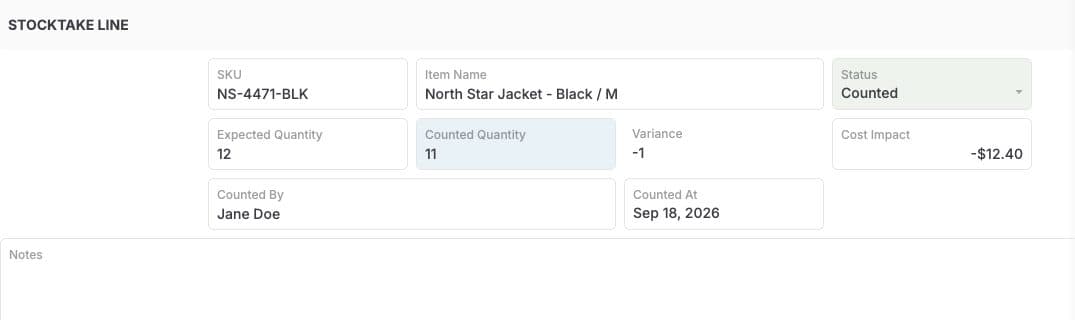 Stocktake Line template preview