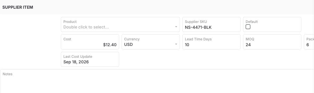 Supplier Item template preview