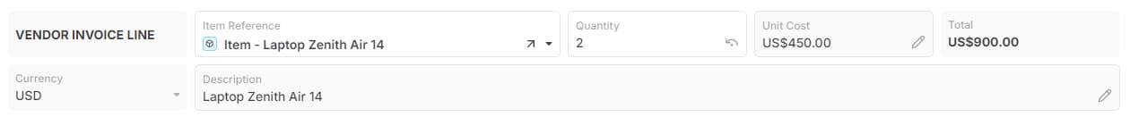 Vendor Invoice Line template preview