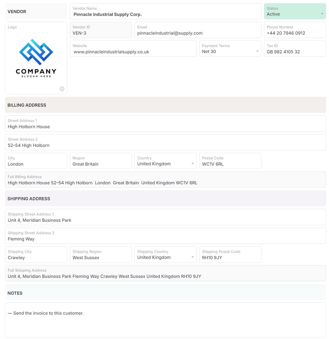 Vendor template preview